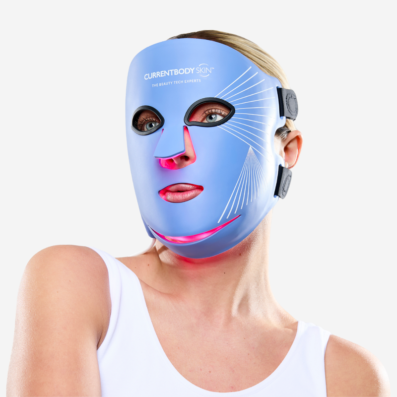 CurrentBody Blue Light LED Face Mask Series 2 on woman's face