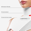 Close-up of woman wearing CurrentBody LED Neck & Décolletage Mask Series 2, highlighting key features