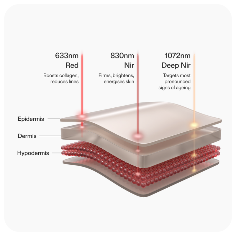 infographic of layers of skin with wavelengths explained