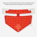 LED layout of CurrentBody Neck & Décolletage Mask Series 2 showing illuminated LEDs and red light therapy coverage for the chest area