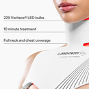 Close-up of woman wearing CurrentBody LED Neck & Décolletage Mask Series 2, highlighting key features