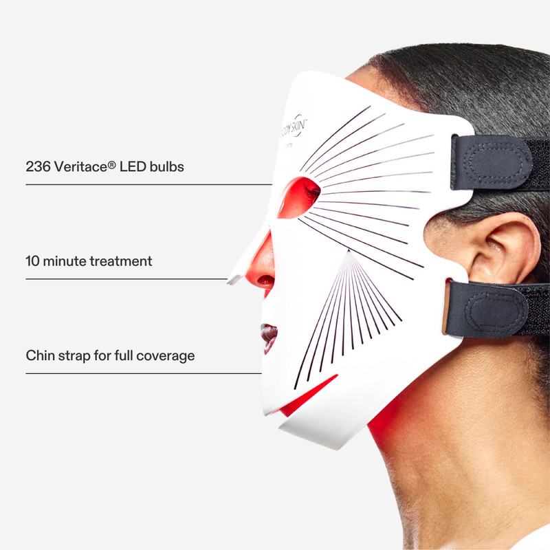 Side view of CurrentBody LED Red Light Therapy Face Mask Series 2 on face