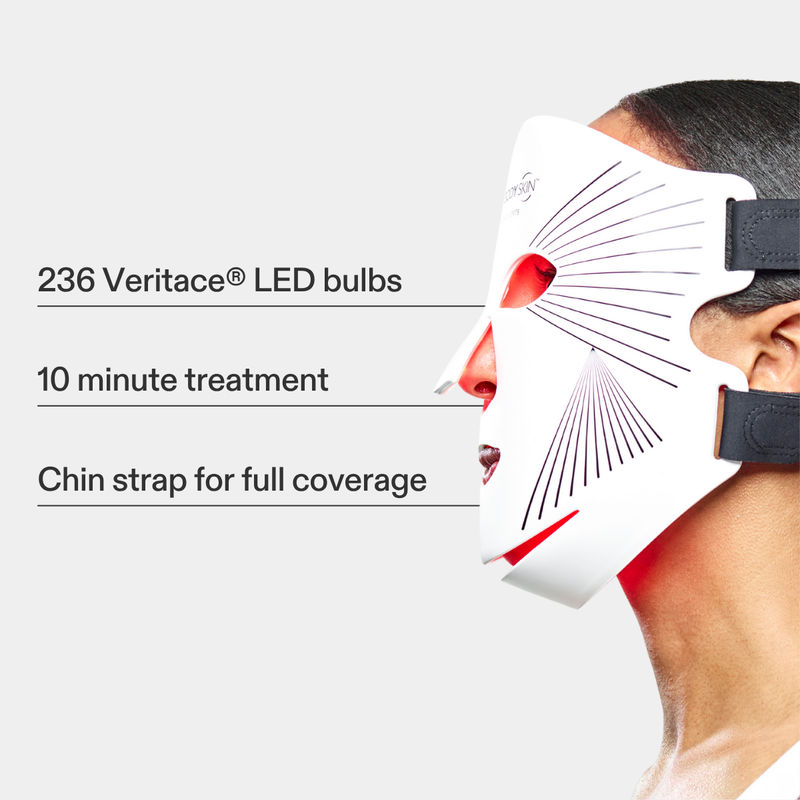 Side view of CurrentBody LED Red Light Therapy Face Mask Series 2 on face