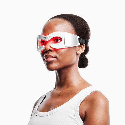Woman wearing LED Eye Mask facing diagonally 