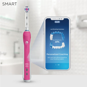 Oral-B Smart 4 4000 3D White Pink Bluetooth Enabled Electric Toothbrush + Travel Case