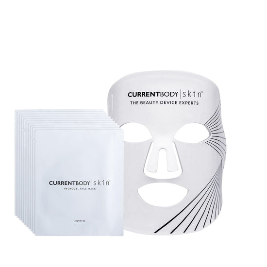 CurrentBody Skin LED Light Therapy Mask + CurrentBody Skin Hydrogel Mask 10 Pack (worth £374)