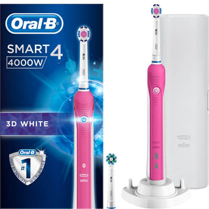 Oral-B Smart 4 4000 3D White Pink Bluetooth Enabled Electric Toothbrush + Travel Case