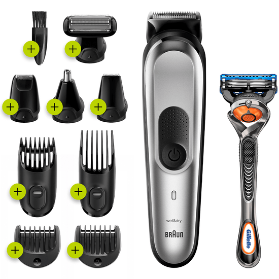 Braun 10-in-1 MGK7220 Men Beard Trimmer, Body Grooming Kit & Hair Clipper - Silver Grey